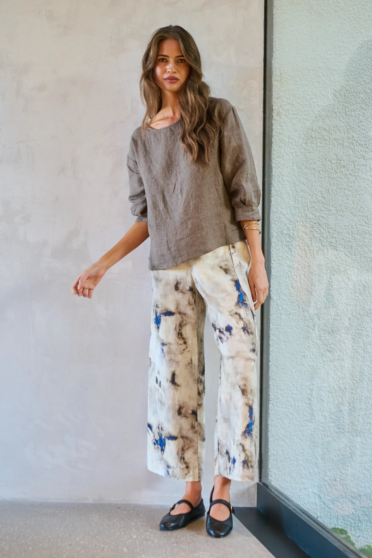 LINEN WIDE LEG PANT - EMPERADOR
