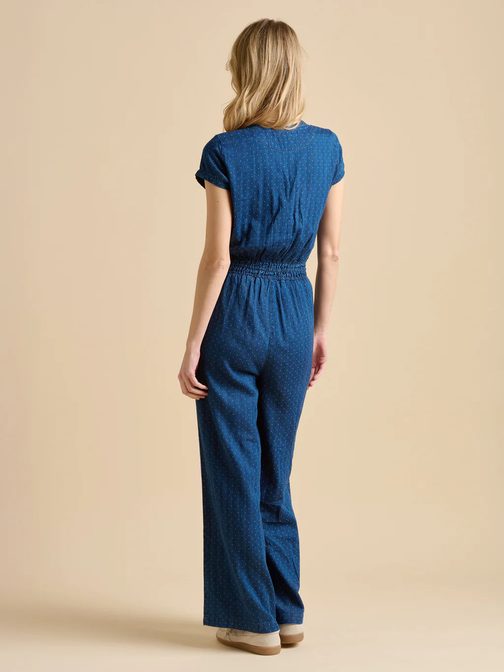 SPOT DENIM WIDE LEG JUMPSUIT - NAVY