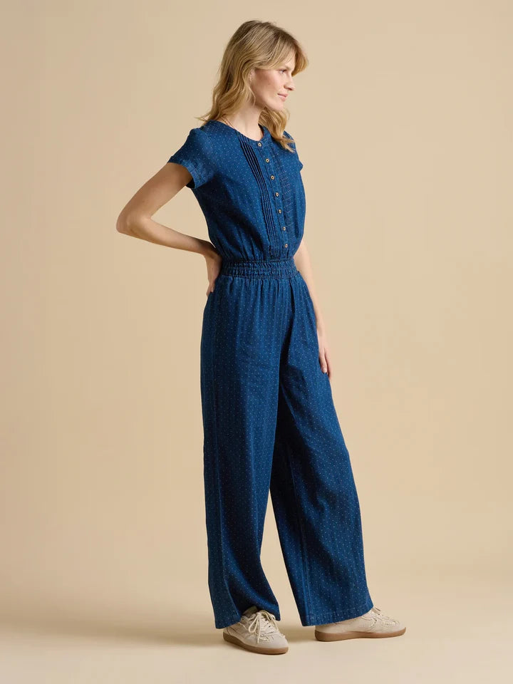 SPOT DENIM WIDE LEG JUMPSUIT - NAVY