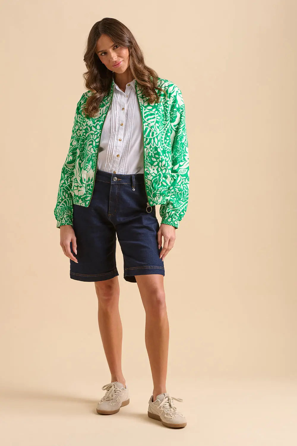 PIN TUCK BOMBER JACKET - GREEN