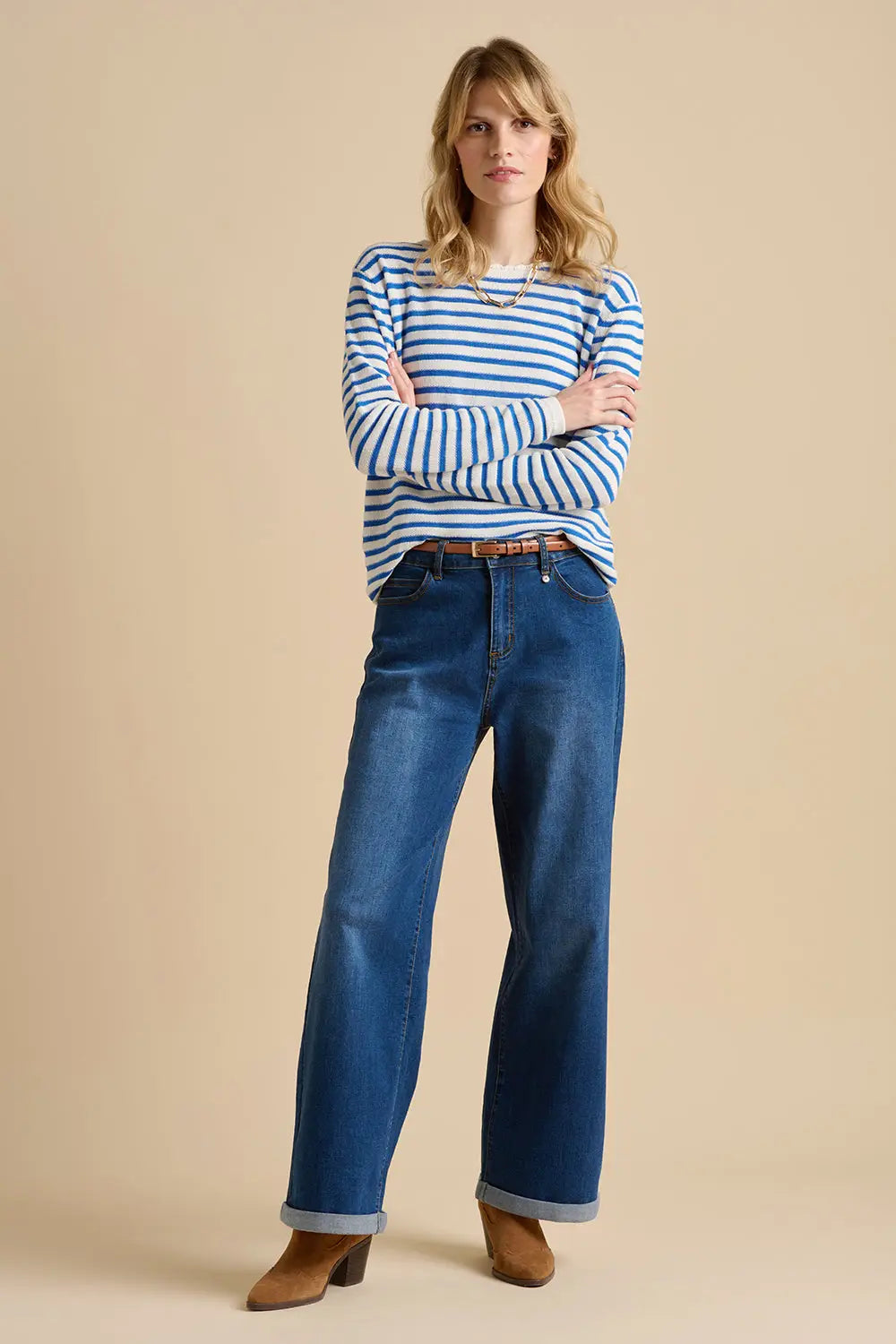 SCALLOP NECK KNITTED JUMPER - BLUE