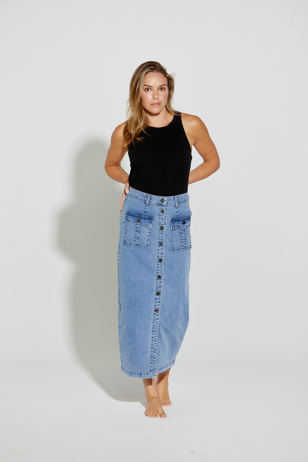 GINSBERG MIDI BUTTON SKIRT