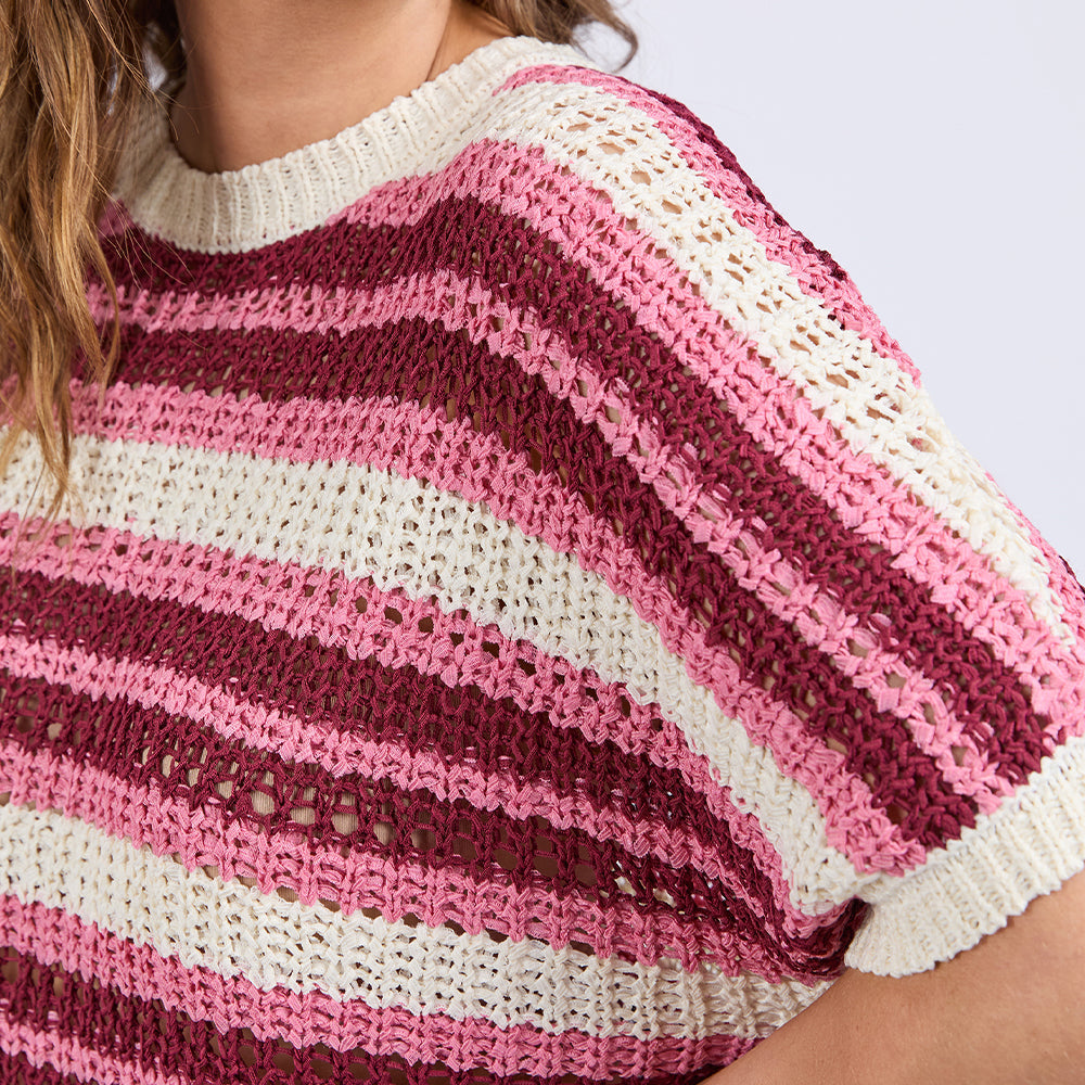 STRIPED KNOT TOP - CHATEAU ROSE