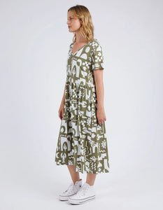 POSTCARD TEE DRESS - KHAKI & CREAM