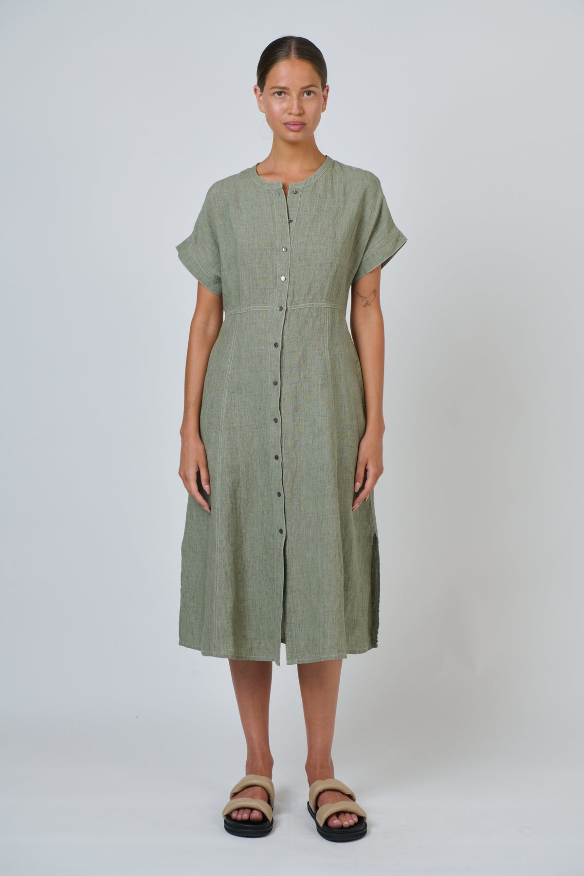 LINEN DRESS - ARTICHOKE
