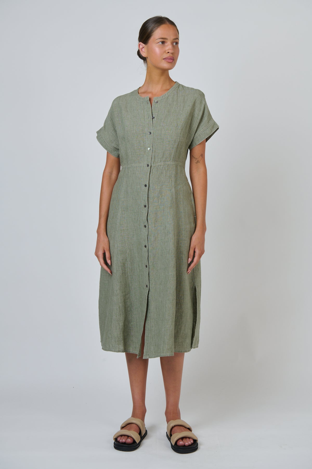 LINEN DRESS - ARTICHOKE