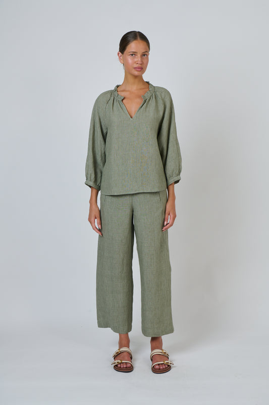 LINEN PANTS - ARTICHOKE