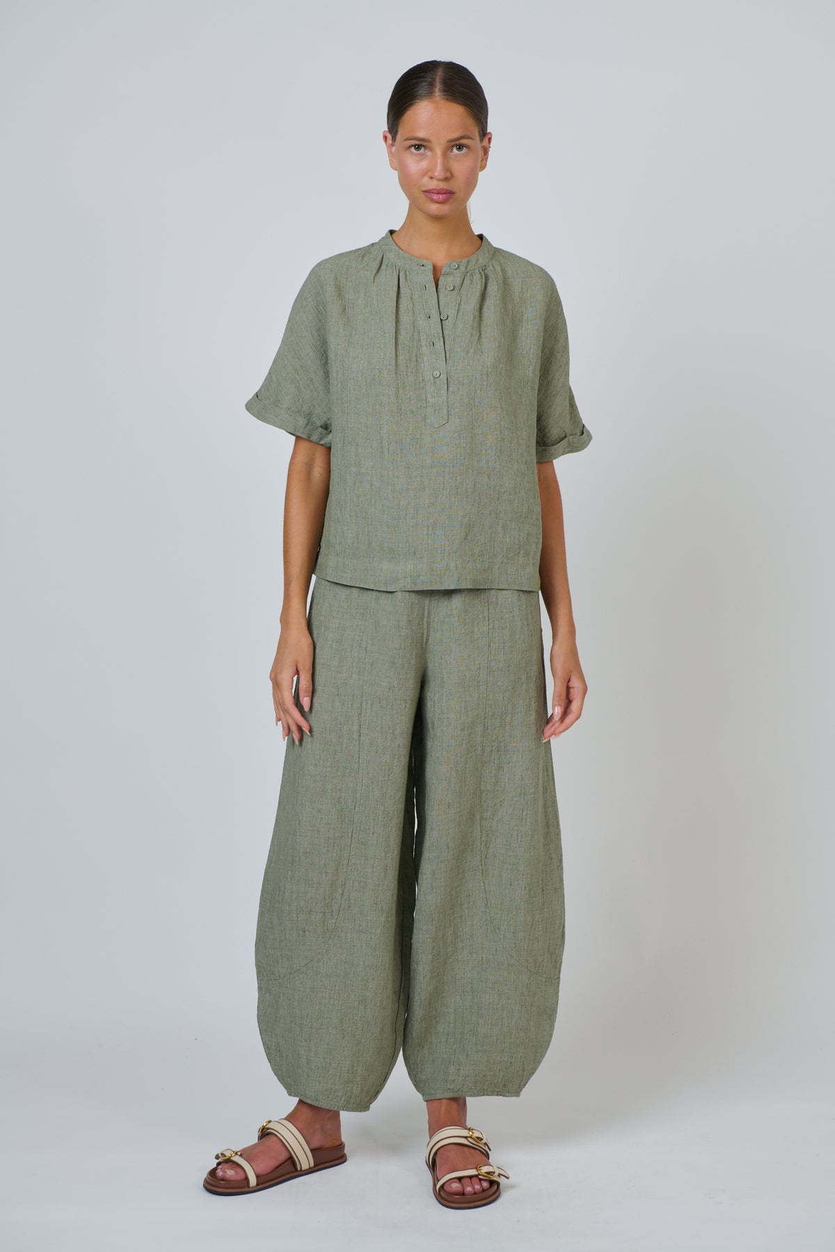 LINEN PANTS - ARTICHOKE