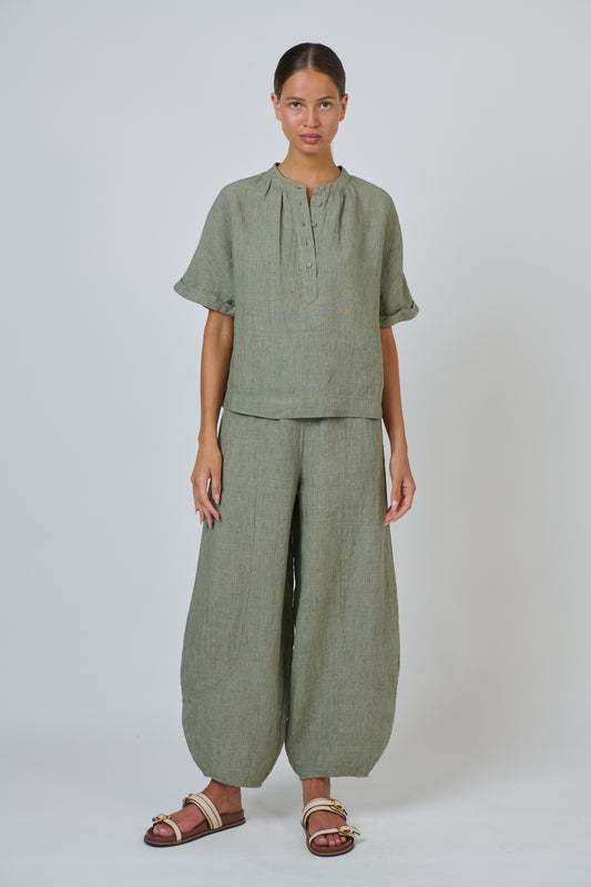 LINEN PANTS - ARTICHOKE