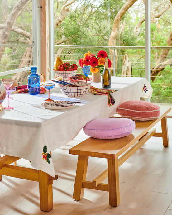 NOEL EMBROIDERED LINEN TABLECLOTH