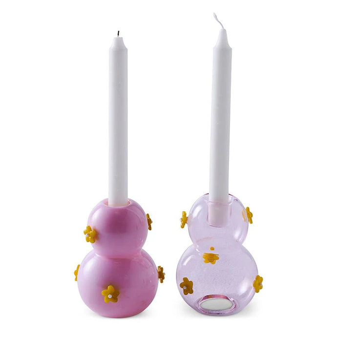FLOWER POWER GLASS CANDLESTICKS SET 2