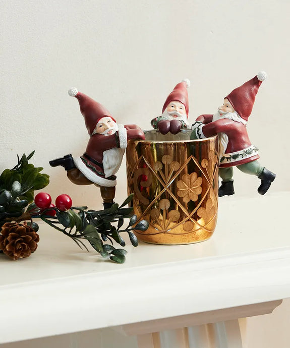 VINTAGE POT HANGING SANTA SET OF 3