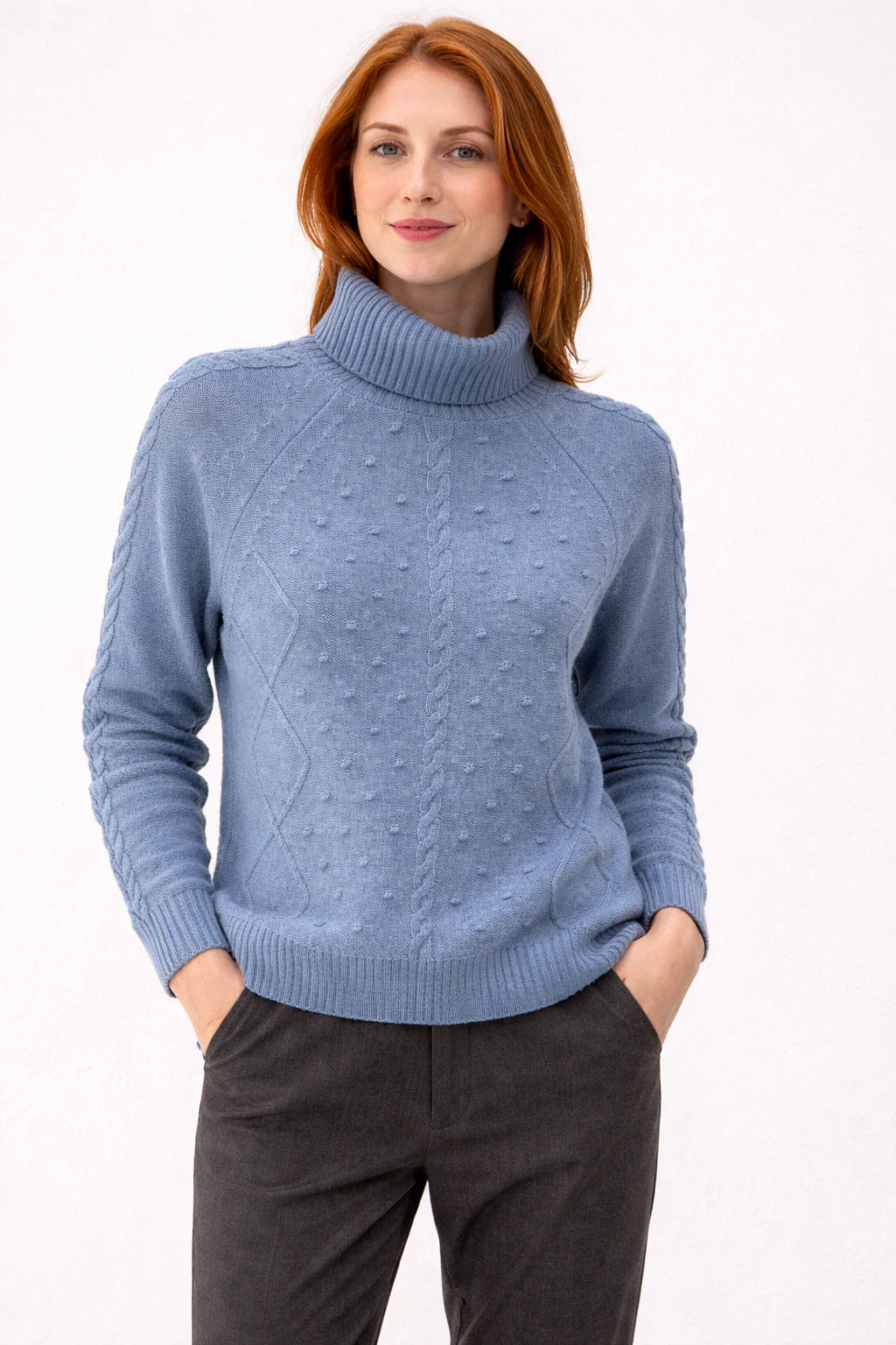 CAMILLE MERINO CABLE ROLL - DENIM