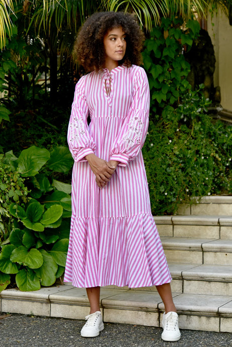 CUT IT OUT DRESS - PINK & WHITE