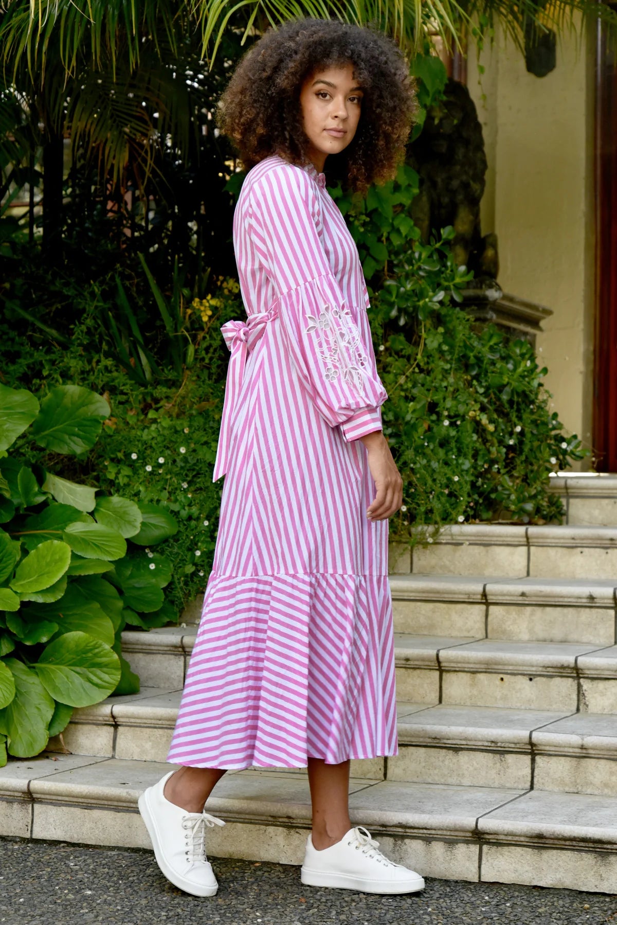 CUT IT OUT DRESS - PINK & WHITE