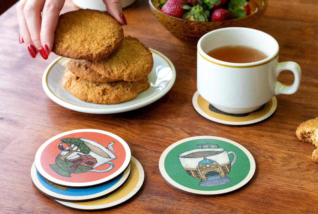 AUSSIE TEACUPS COASTER PACK 4