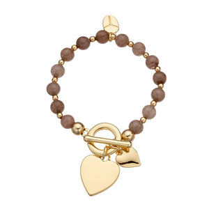 FAUX STONE BRACELET WITH HEART & FOB CLASP