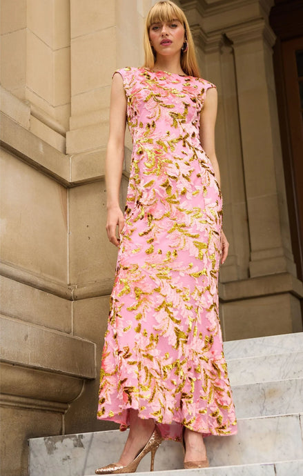 HEAVENLY HEIGHTS MAXI DRESS PINK GOLD