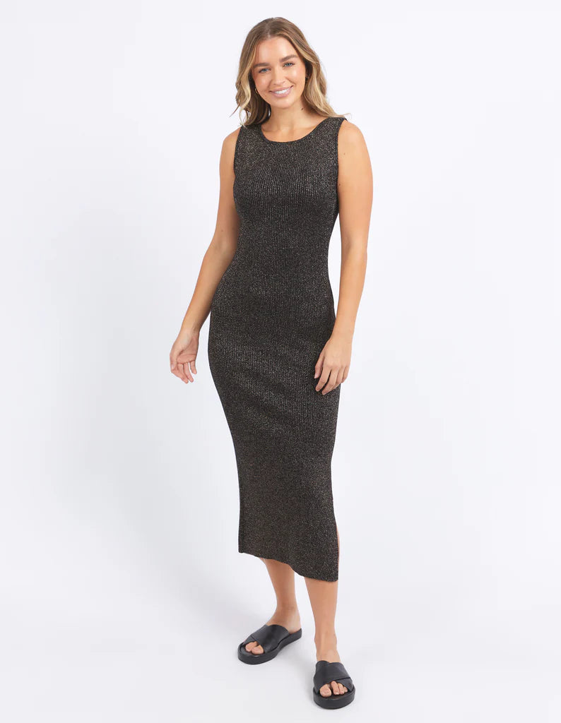 TESSA METALLIC KNIT DRESS - BLACK