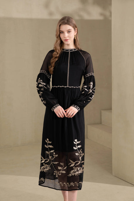 OLIVIANE EMBROIDERED DRESS - BLACK