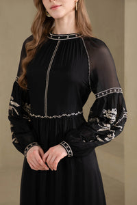 OLIVIANE EMBROIDERED DRESS - BLACK