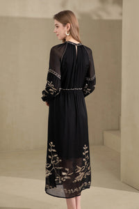 OLIVIANE EMBROIDERED DRESS - BLACK