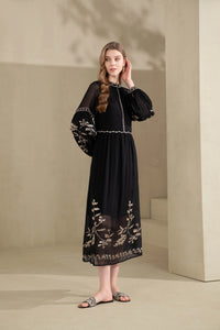 OLIVIANE EMBROIDERED DRESS - BLACK