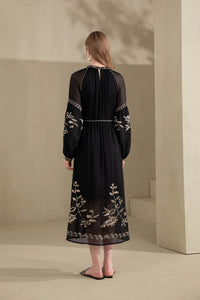 OLIVIANE EMBROIDERED DRESS - BLACK