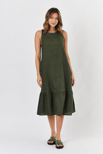 LINEN DRESS - SLEEVELESS KHAKI