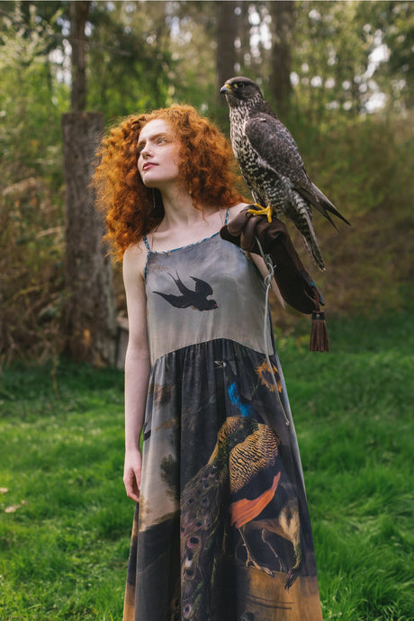 WILD BEAUTY PEACOCK PRINT SLIP DRESS