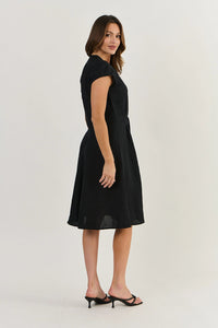 TIE FRONT LINEN DRESS - BLACK