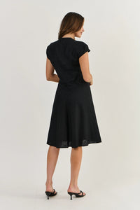 TIE FRONT LINEN DRESS - BLACK