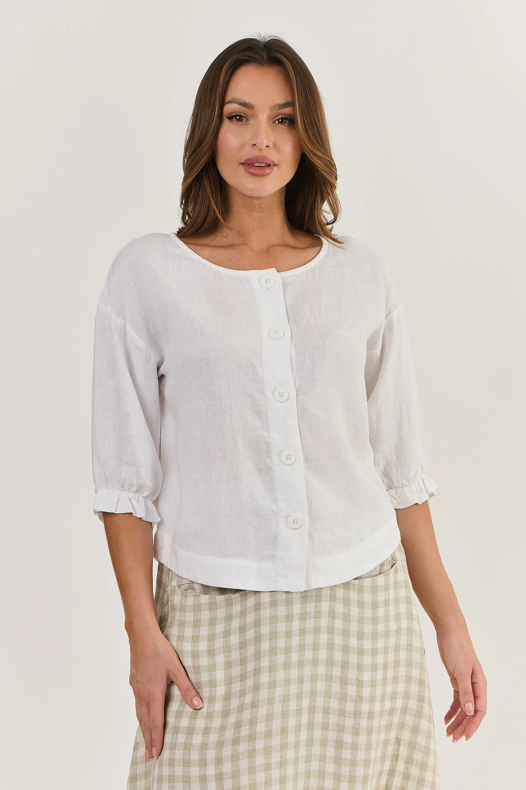 LINEN BUTTON FRONT TOP - WHITE