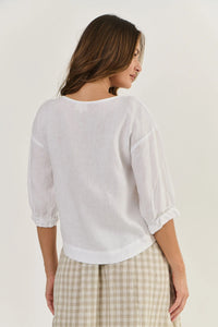 LINEN BUTTON FRONT TOP - WHITE