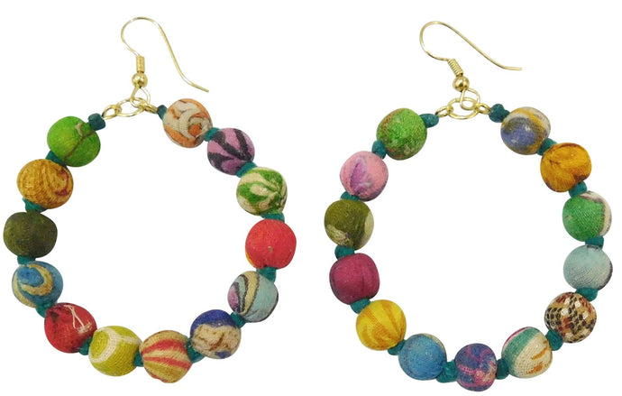 RECYCLED MULTI KANTHA FABRIC EARRINGS