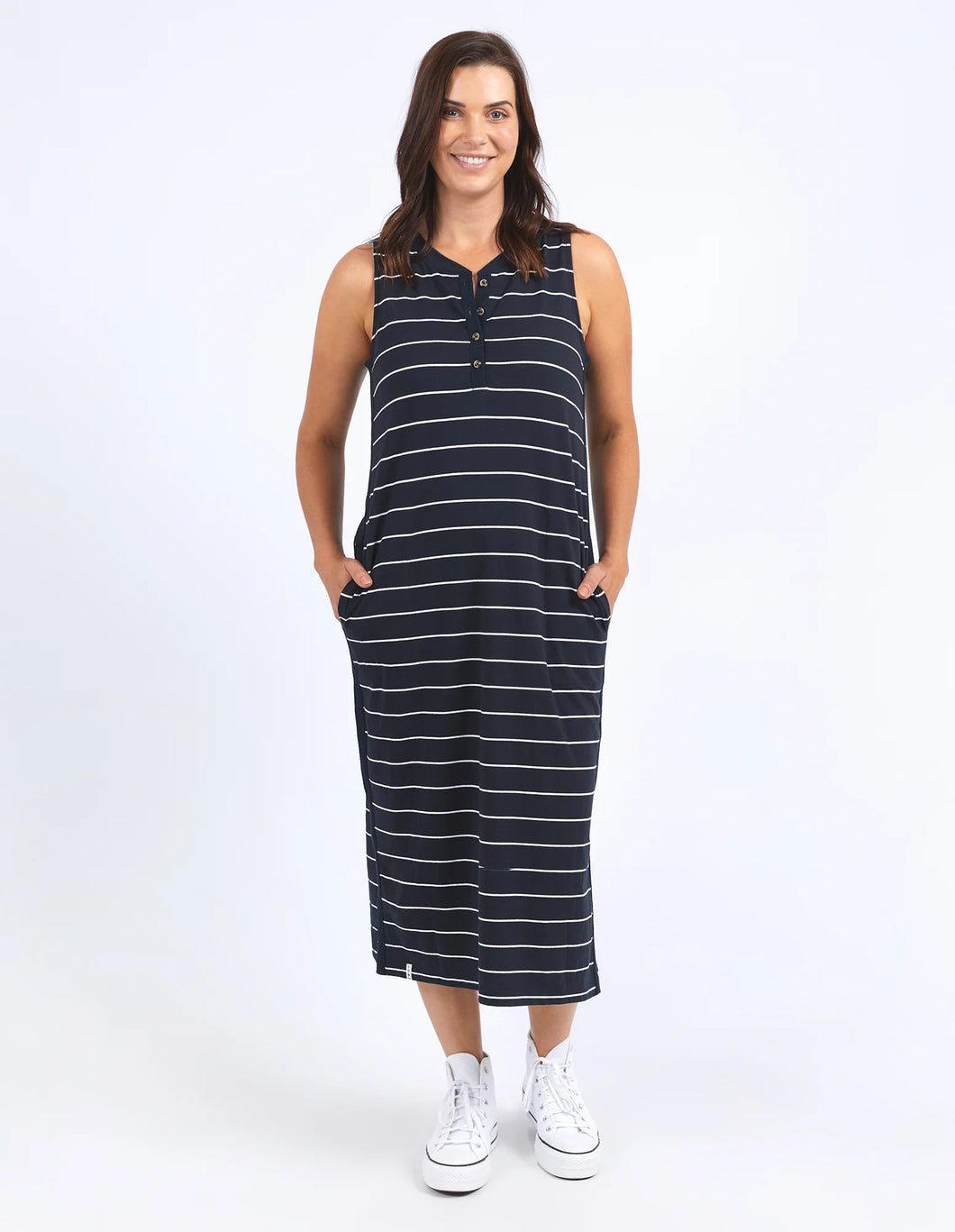 ELYSSIAN DRESS - NAVY & WHITE STRIPE