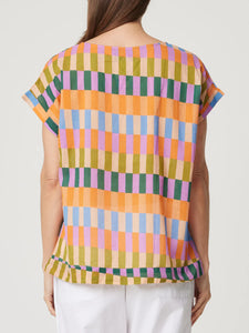 VICKY ROUND NECK TOP - RAINBOW BLOCK