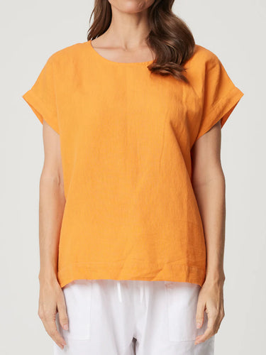 VICKY ROUND NECK TOP - LINEN