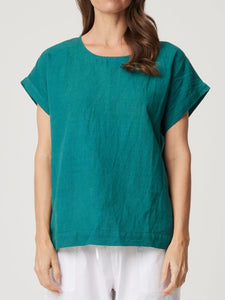 VICKY ROUND NECK TOP - LINEN