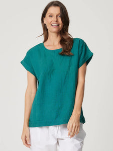 VICKY ROUND NECK TOP - LINEN