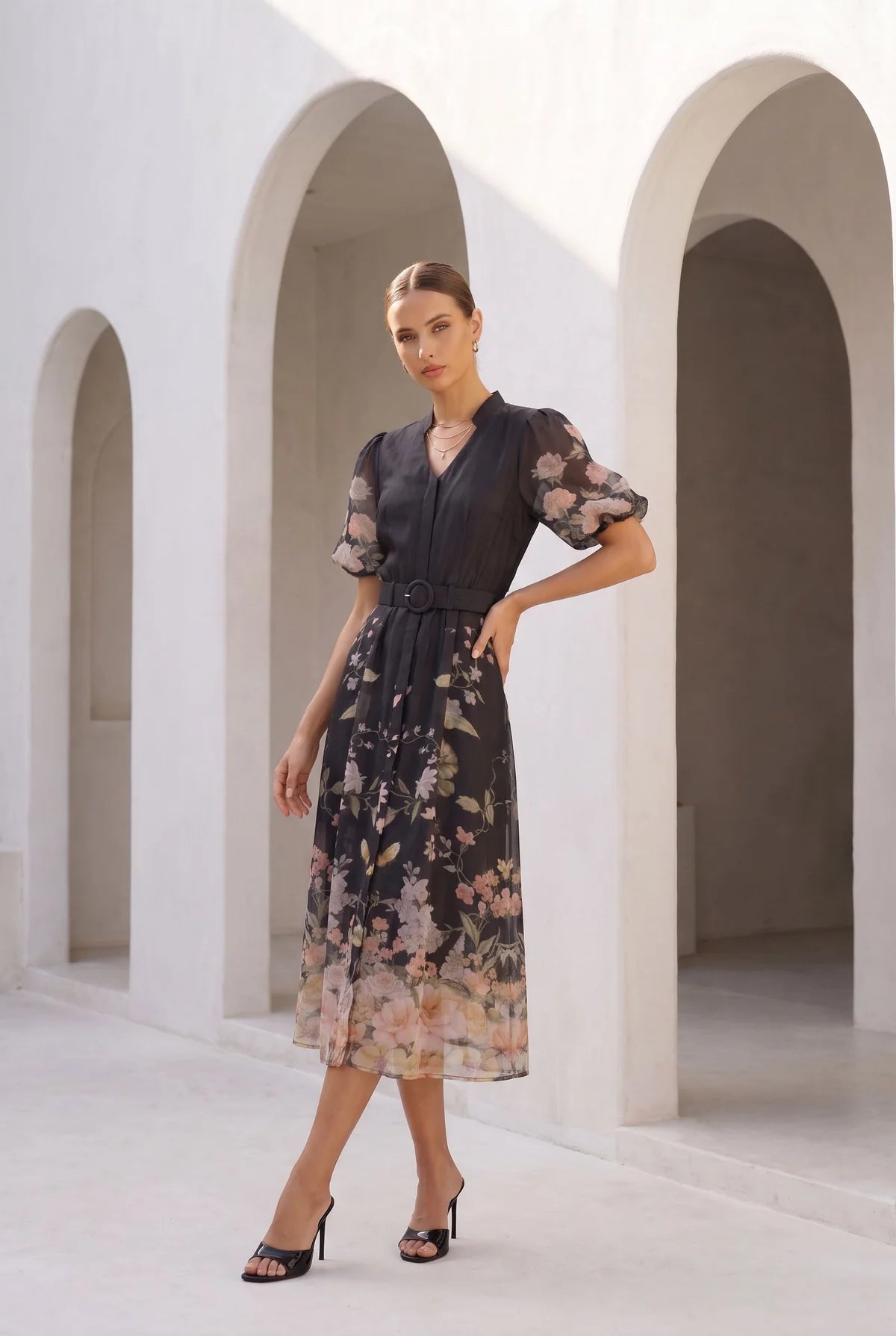 LOUETTA PRINTED DRESS - BLACK