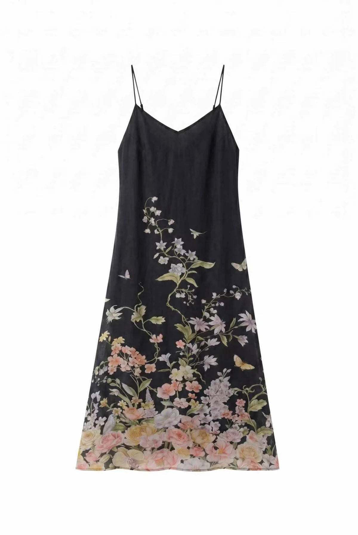 LOUETTA PRINTED SLIP DRESS - BLACK