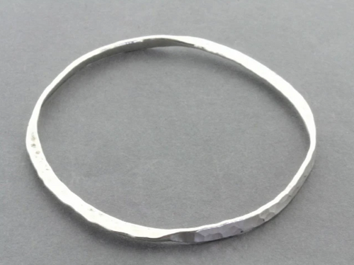 HAMMERED FLATTENED BANGLE - PURE SILVER