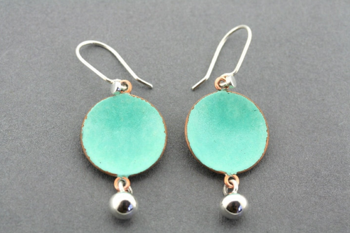 COPPER PATINA DISC & SILVER BALL EARRINGS