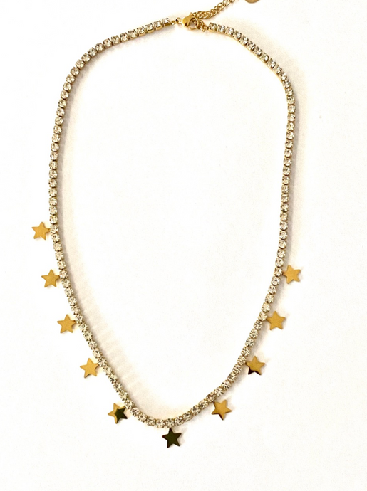 DIAMANTE GOLD STAR PENDANT NECKLACE