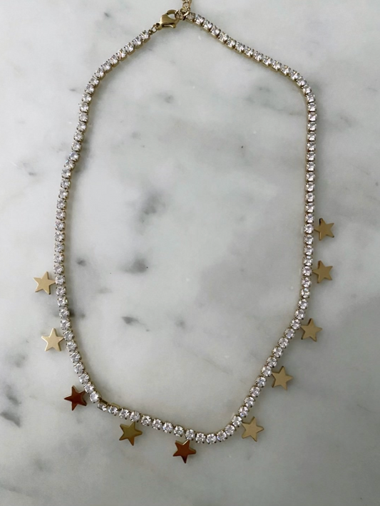 DIAMANTE GOLD STAR PENDANT NECKLACE