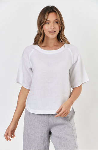 LINEN SHORT SLEEVE TOP - WHITE