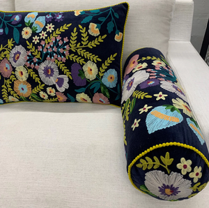 MIDNIGHT BLUE BOLSTER CUSHIONS - Summer Florals