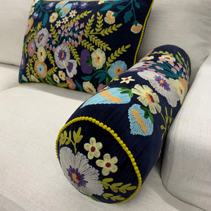 MIDNIGHT BLUE BOLSTER CUSHIONS - Summer Florals