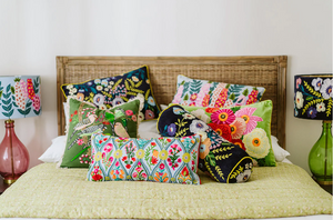 MIDNIGHT BLUE BOLSTER CUSHIONS - Summer Florals